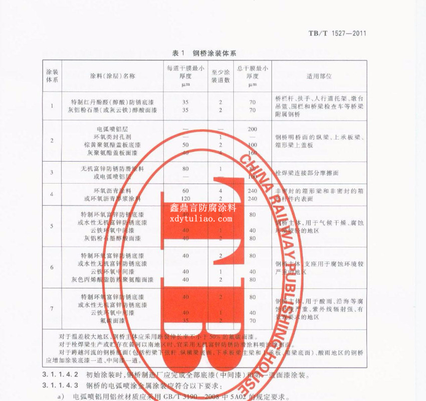 TB/T1527-2011鋼橋涂裝體系 TB/T1527-2011鋼橋涂裝體系